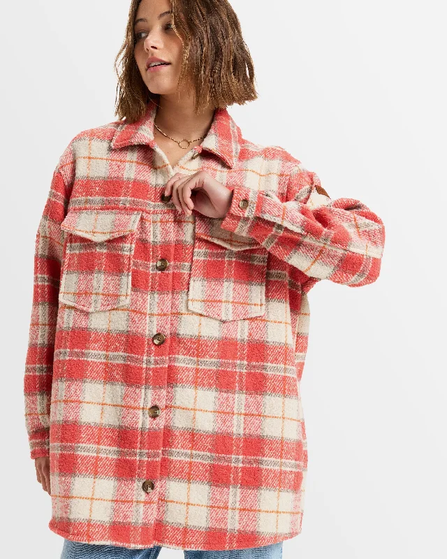 Womens Check The Swell Iiii Shacket Drape Neck Blouse