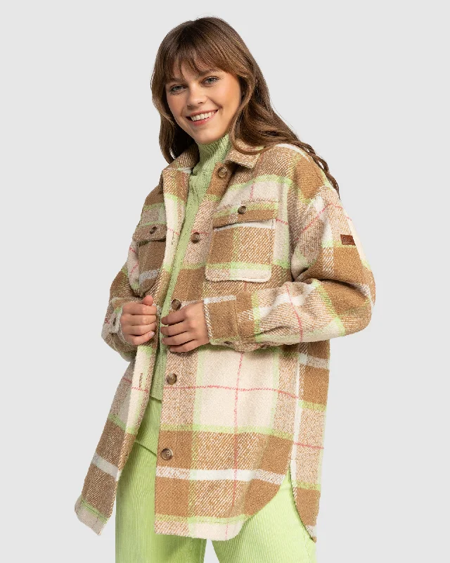 Womens Checking It Out Checkered Shacket Pastel Color Blouse