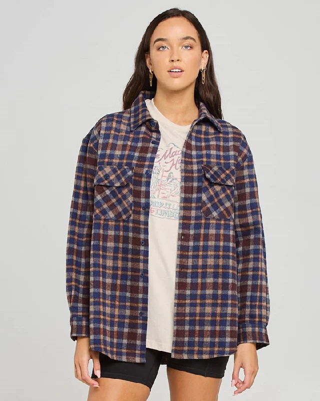 The Mad Hueys Classic Check Womens Shacket Wrap Front Blouse