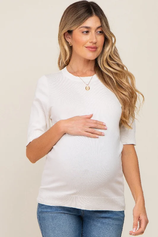Cream Knit Fitted Maternity Blouse Business Casual Blouse