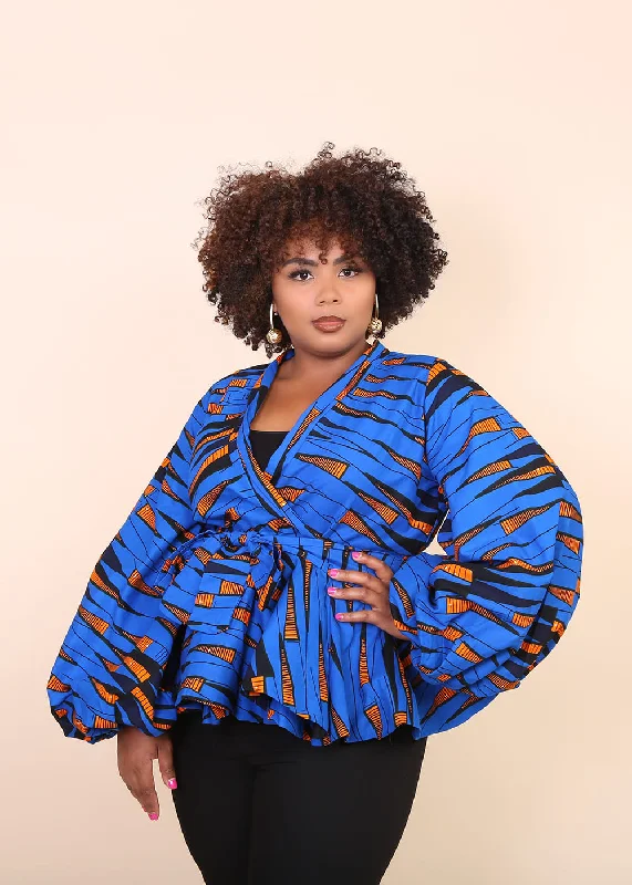 IBENA African Print Women's Blouse (Puff Sleeve Peplum) Elegant Office Blouse