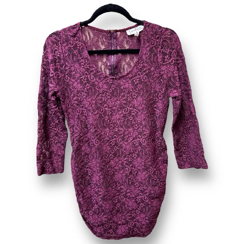 Jessica Simpson Size M Fuschia Lace Zipper-Back Maternity Blouse Off-Shoulder Wrap Blouse
