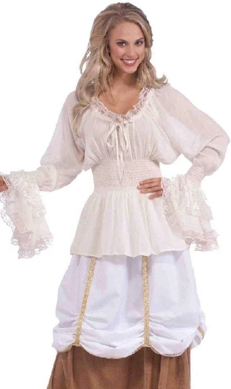 Medieval Womens Ruffled White Costume Blouse Bell Sleeve Blouse