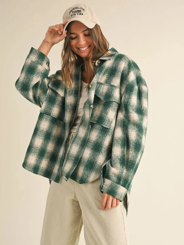 MIXED COLOUR PLAID SHACKET - GREEN Elegant Office Blouse