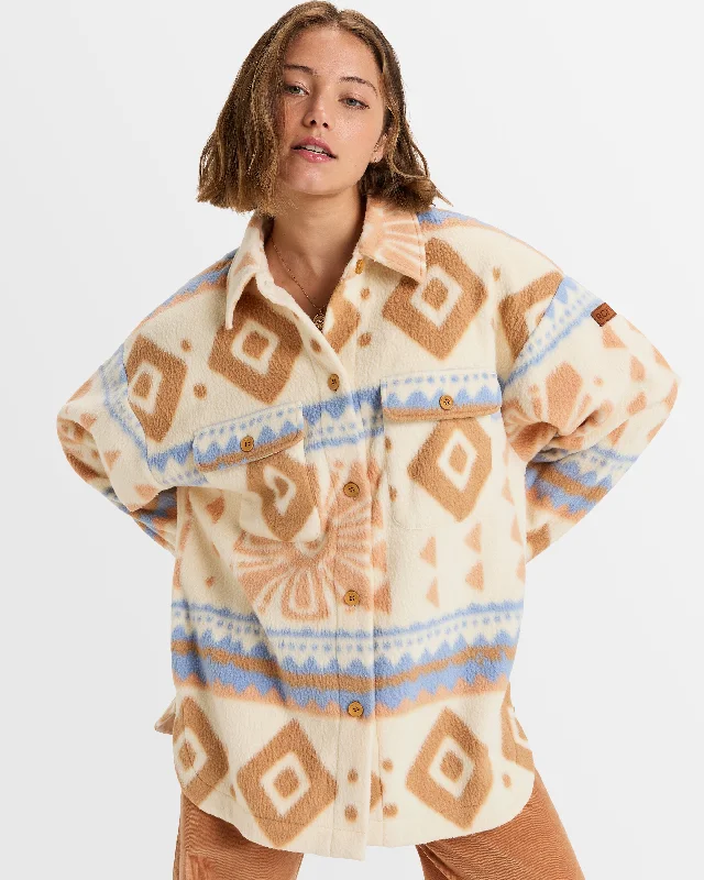 Womens Morning Crush  Polar Shacket Pleated Collar Blouse