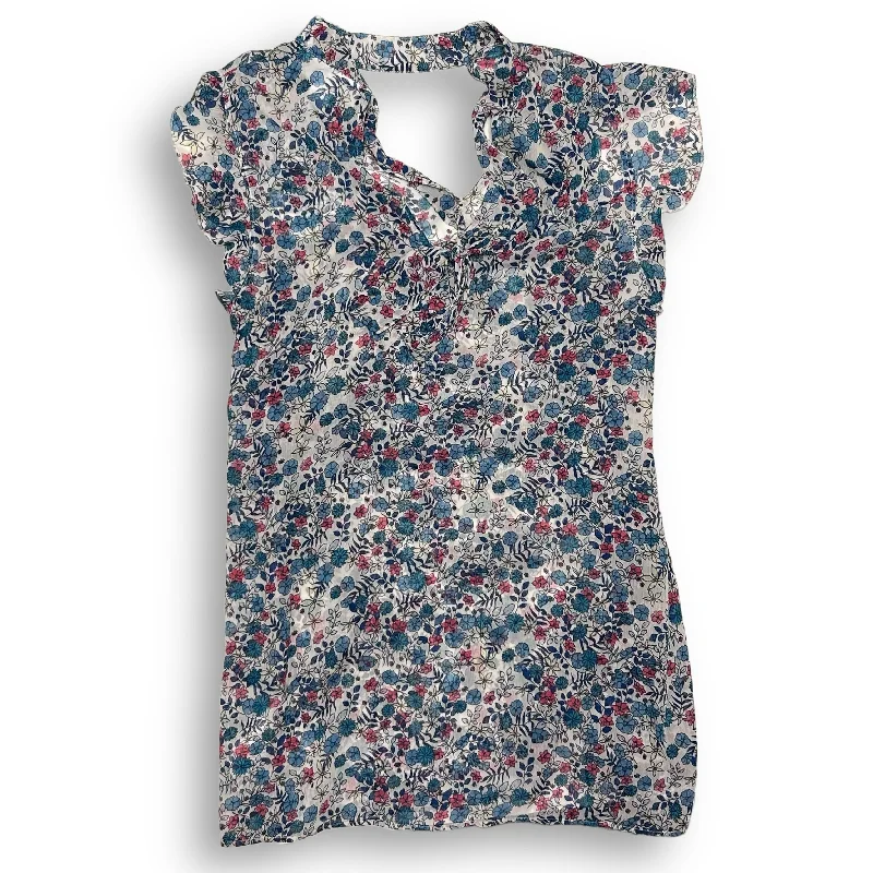 Motherhood Size M Pink & Aqua Floral Print Full Length Maternity Blouse Embroidered Cotton Blouse