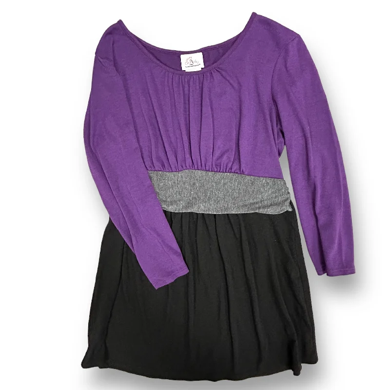 Motherhood Size S Purple & Black 3/4 Sleeve Maternity Blouse Ruched Sleeve Blouse