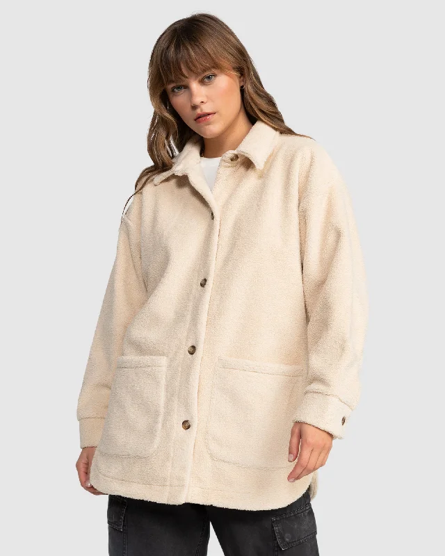 Womens Over And Over Polar Fleece Shacket Loose Fit Blouse