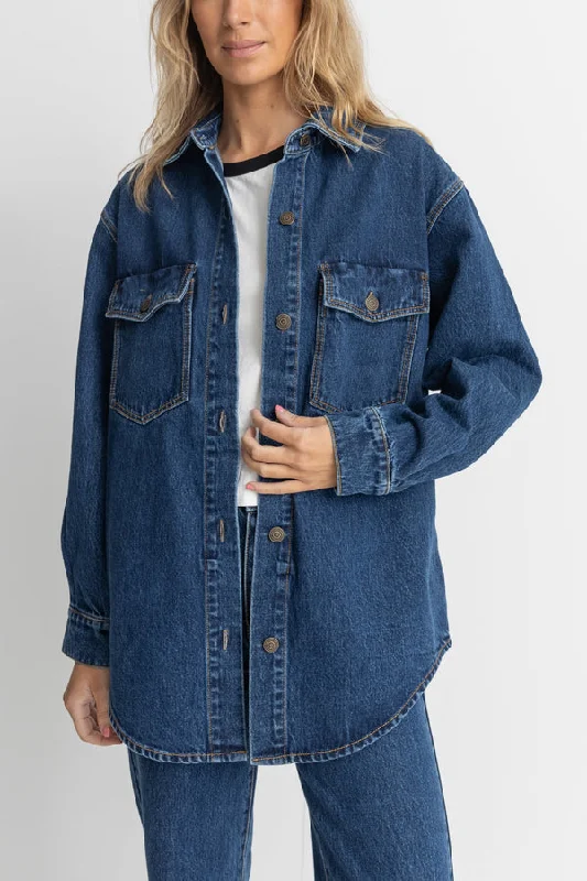RHYTHM OVERSIZED DENIM SHACKET Elegant Lace Blouse