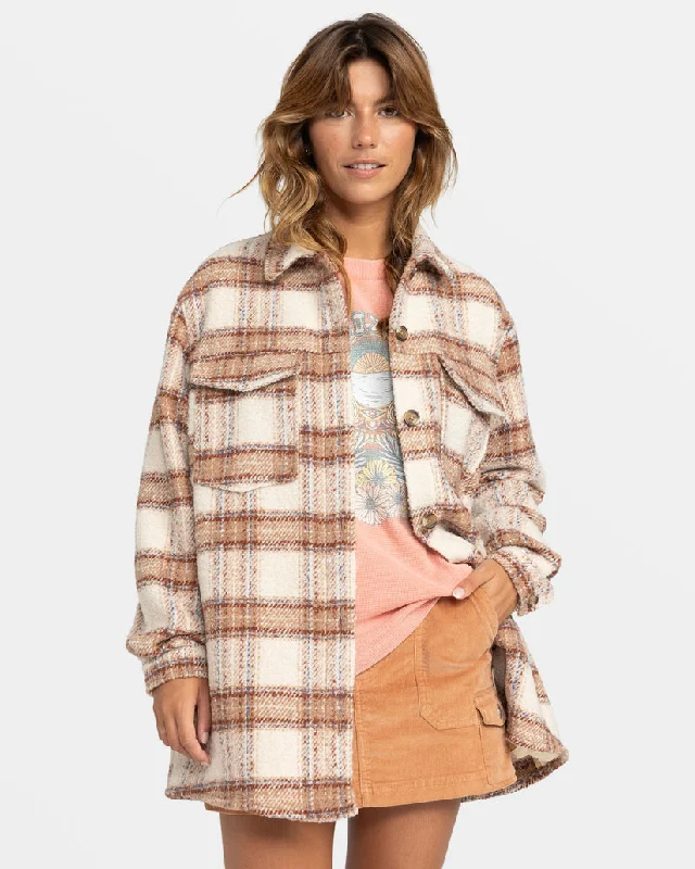 Roxy Check The Swell IIII Shacket - PARCHEMENT PARADISE PLAID Asymmetric Hem Blouse