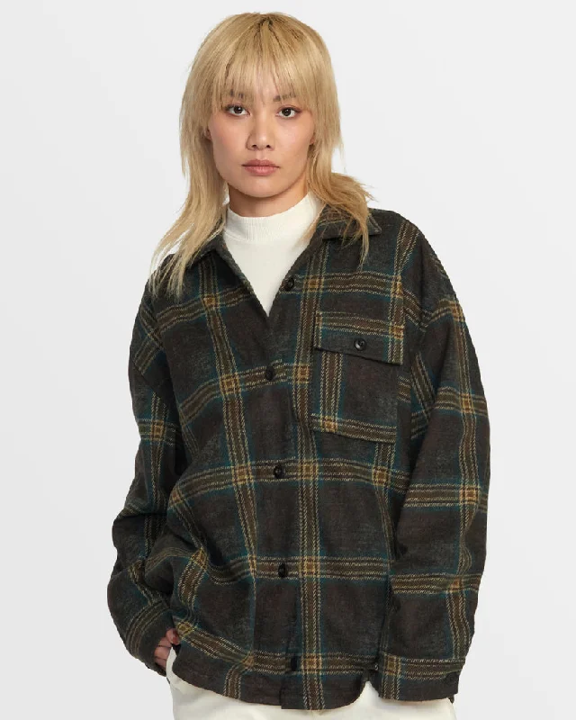 RVCA POLAR BIRDIE SHACKET - CHOCOLATE TORTE Satin Drape Blouse