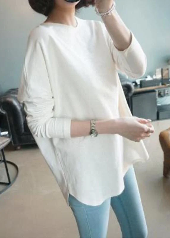 Fine White O Neck Patchwork Cotton Blouse Top Spring High Neck Blouse