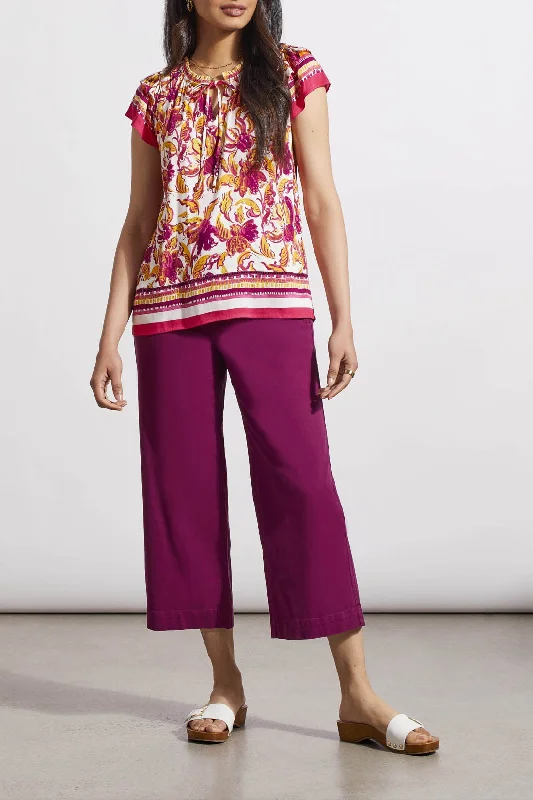 Tribal Border Print Blouse w/ Frill 5451O-1434-3057 Limoncello Side Tie Blouse