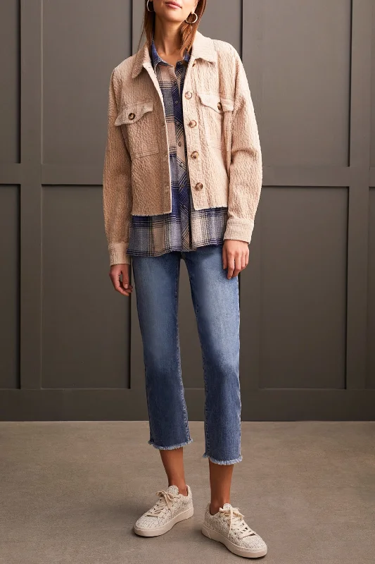 Tribal Crop Denim Shacket w/ Patch Pockets 5577O-4388-0068 Beige Backless Summer Blouse Tribal Crop Denim Shacket w/ Patch Pockets 5577O-4388-0068 Beige Backless Summer Blouse