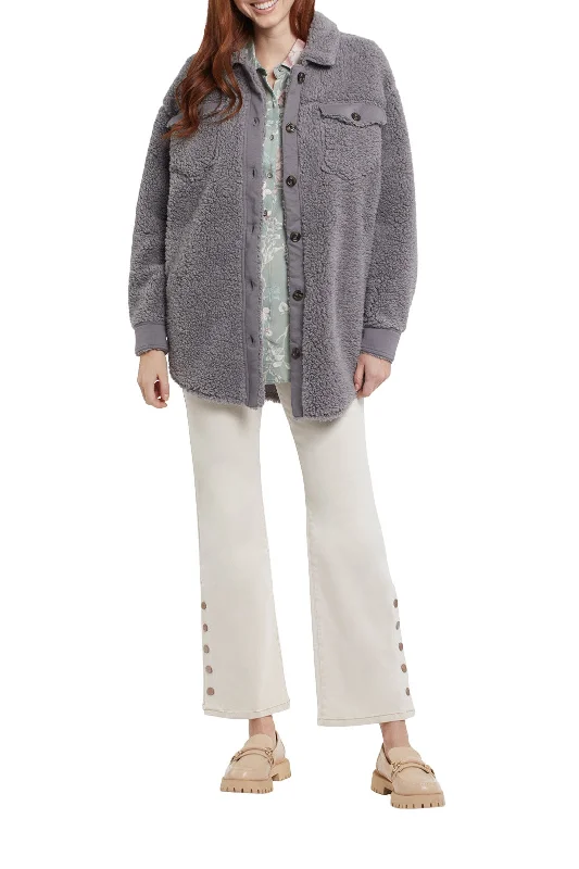 Tribal Faux Sherpa Shacket 7554O-4664-0005 Grey Boho Chic Blouse