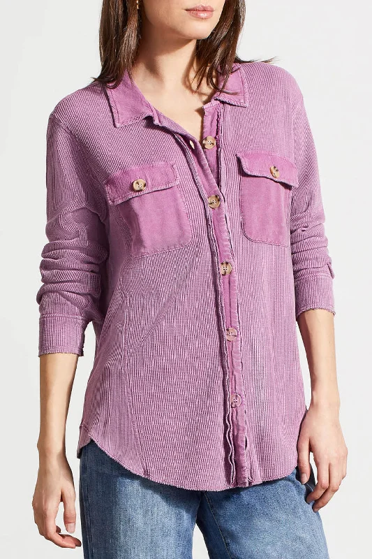 Tribal Loose Shacket w/ Combo Wash Effect 7687O-4690-0327 Grape Office-Ready Blouse