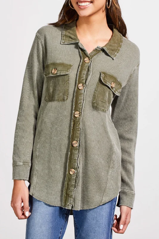Tribal Loose Shacket w/ Combo Wash Effect 7687O-4690-1822 Clover Leaf Smart Business Blouse