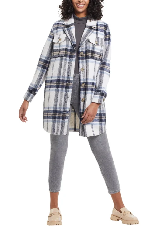 Tribal Plaid Shacket with Pockets 7183O-4466-2890 Sailor Blue Casual Relaxed Fit Blouse
