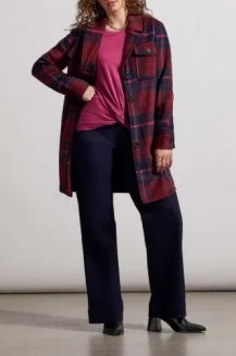 Tribal Plaid Shacket with Pockets 7183O-4466-3015 Red Plum Business Casual Blouse