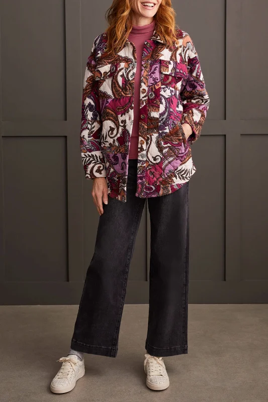 Tribal Printed Quilted Shacket 5320O-4913-3121 Magenta Asymmetric Hem Blouse