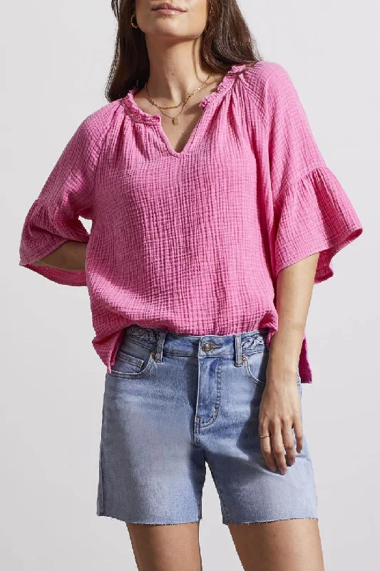 Tribal Raglan Sleeve Blouse 5349O-4555-3097 Hi Pink Embroidered Cotton Blouse