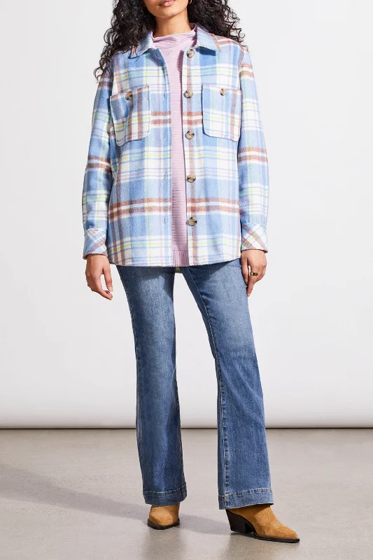 Tribal Shacket w/ Chest Pocket 5601O-4466-2425 Peri Blue Loose Oversized Blouse