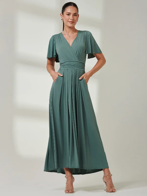 Angel Sleeve Super-Smooth Jersey Maxi Dress, Pleat Green Stylish Empire Waist Maxi Dress