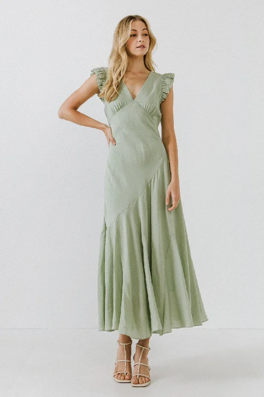 Asymmetrical Ruffle Maxi Dress Trendy Fit-and-Flare Maxi Dress