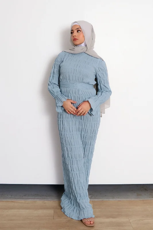 Aya Sheath Maxi Dress - Sky Blue Trendy Ruffled Maxi Dress