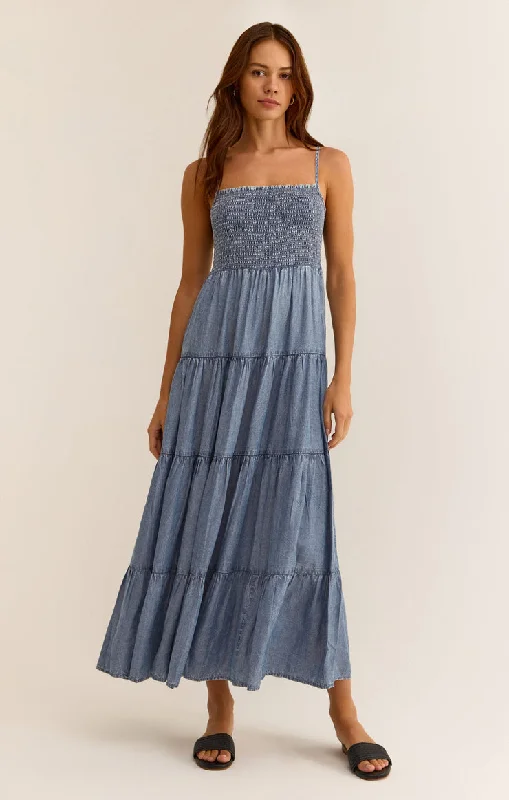 BALOS CHAMBRAY MAXI DRESS Elegant Pleated Maxi Dress