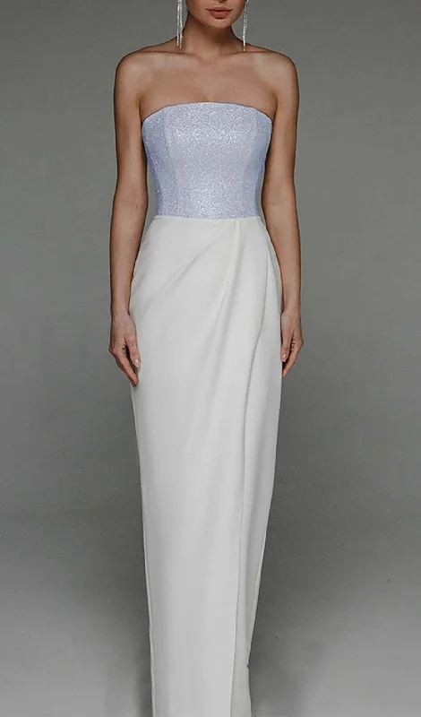 BANDEAU WAIST-TIGHTENING MAXI DRESS IN WHITE Cozy Ruffle Sleeve Maxi Dress