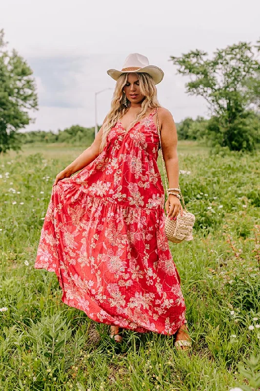 Beachside Bliss Maxi Dress in Red Curves Stylish Boho Maxi Dress