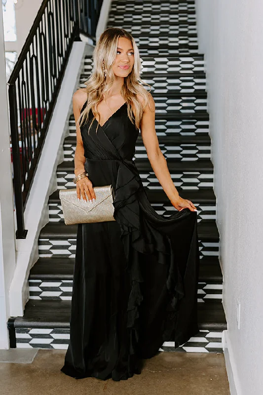 Behind Velvet Ropes Satin Maxi Dress Trendy V-Neck Maxi Dress