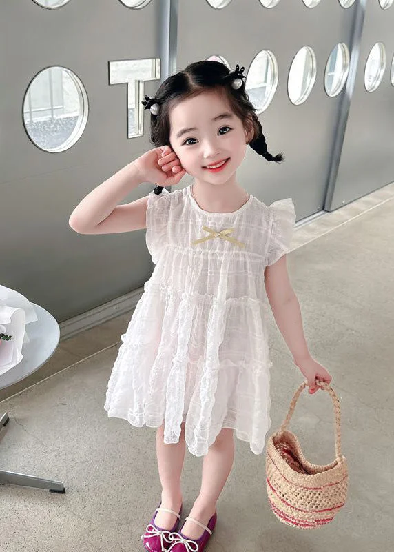 Beige O-Neck Bow Girls Maxi Dress Summer Classic V-Neck Maxi Dress