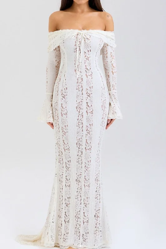 Belle Floral Lace Off Shoulder Maxi Dress Trendy Ruffled Maxi Dress