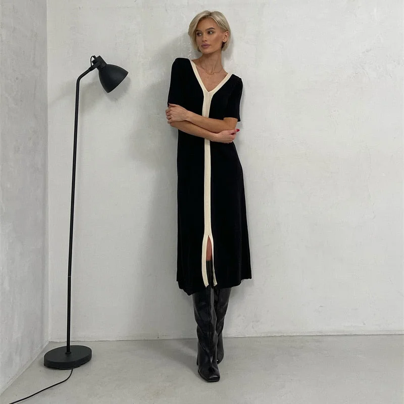 Black White Casual Elegant Vintage Short Sleeve Long Dress Korean Fashion Style Knitted Slim Maxi Dresses For Women Summer Elegant Pleated Maxi Dress Black White Casual Elegant Vintage Short Sleeve Long Dress Korean Fashion Style Knitted Slim Maxi Dresses For Women Summer Elegant Pleated Maxi Dress