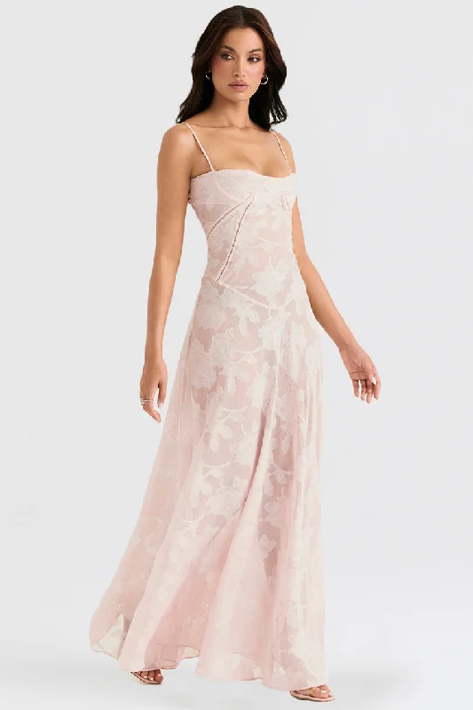 Blush of Elegance Lace Maxi Dress Fashionable Chiffon Maxi Dress