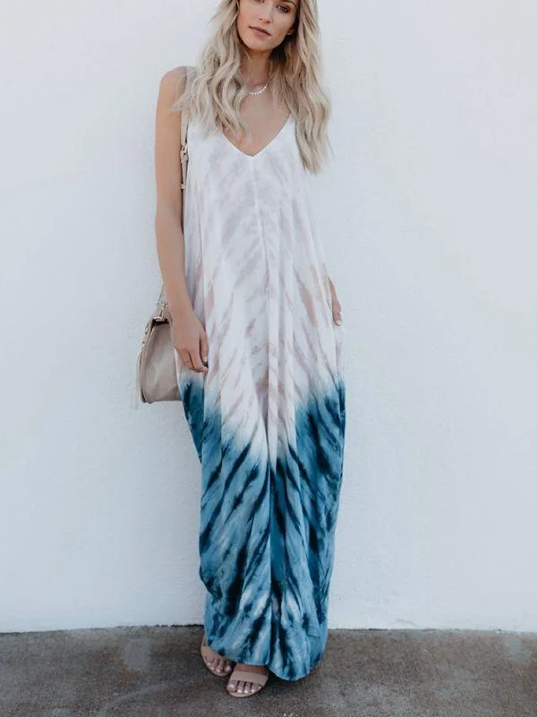 Bohemian Print V-Neck Sling Backless Maxi Dress Stylish One-Shoulder Maxi Dress