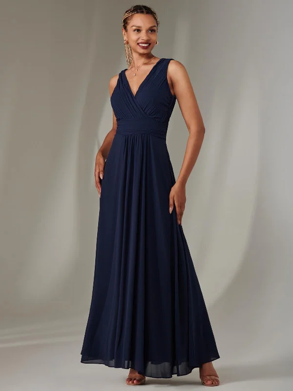 Cora Sleeveless Chiffon Maxi Dress, Navy Classic Tulle Maxi Dress