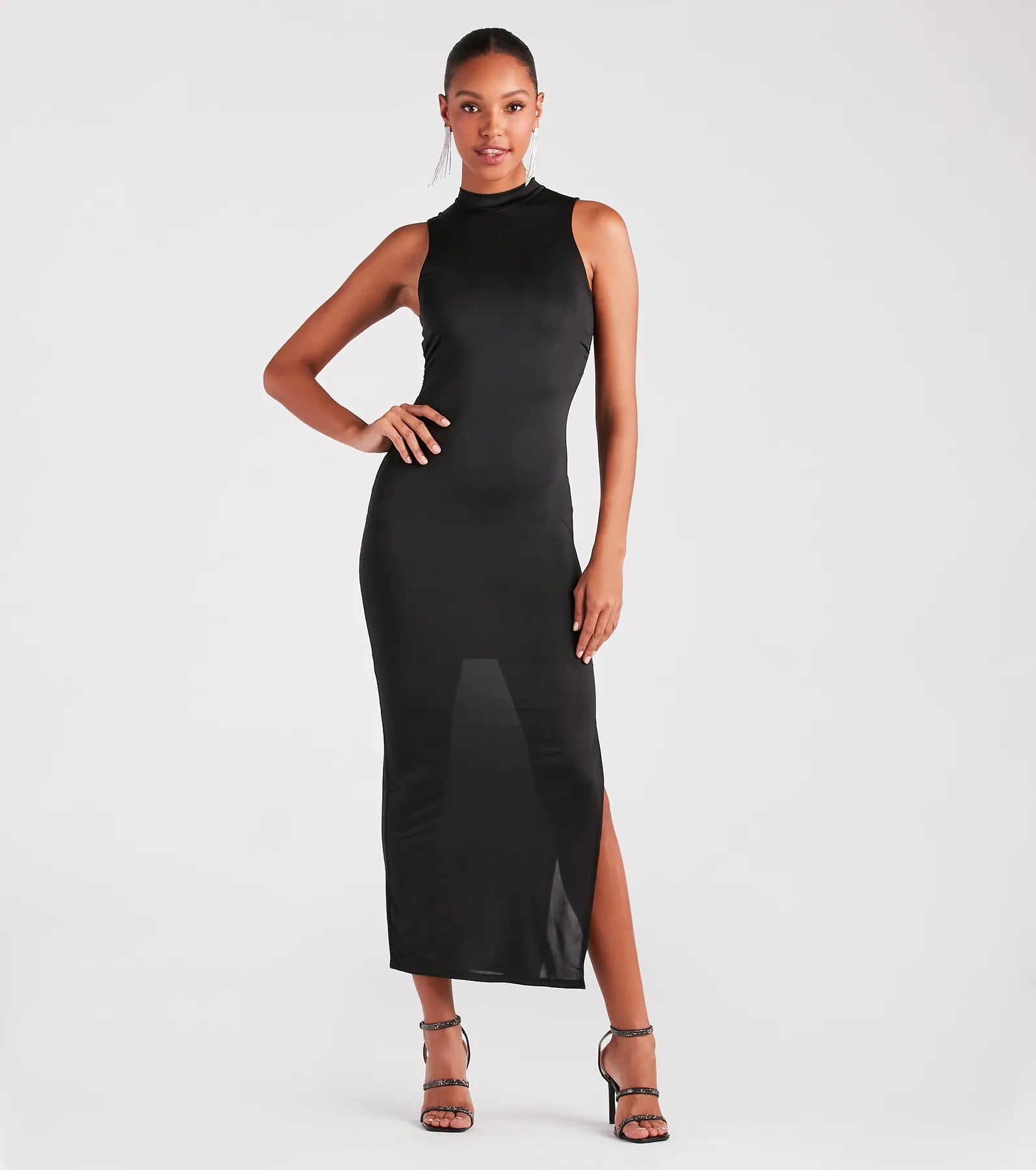 Curve Allure Mock Neck Maxi Dress Classic A-Line Maxi Dress