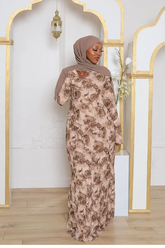 Daisy Floral Ruffle Maxi Dress- Cream Trendy Button Front Maxi Dress