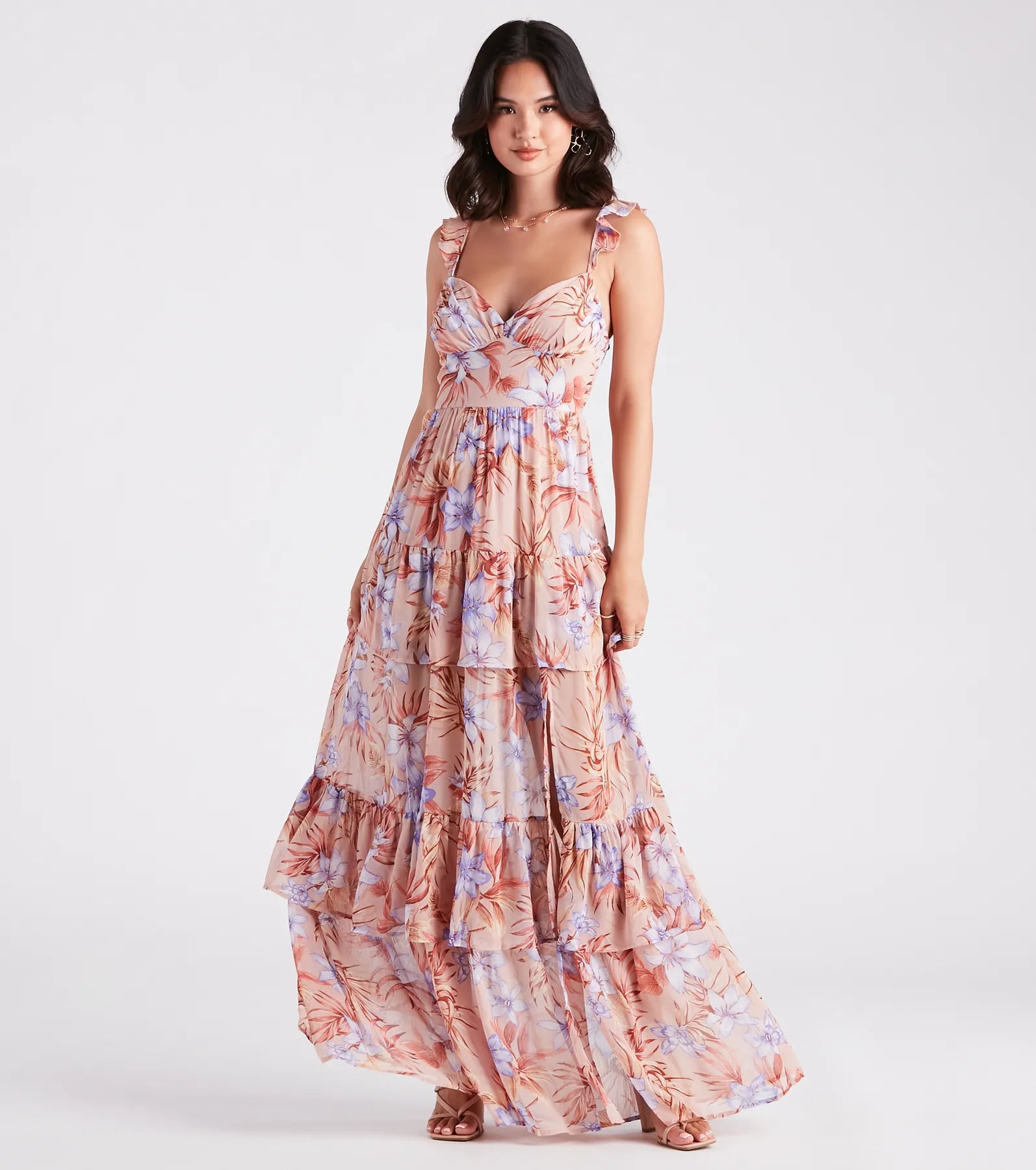 Enchanting Entrance Chiffon Floral Maxi Dress Elegant Silk Maxi Dress