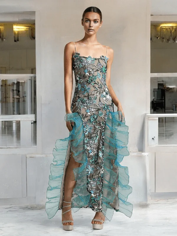Floral Organza Maxi Dress Fashionable Off-Shoulder Maxi Dress