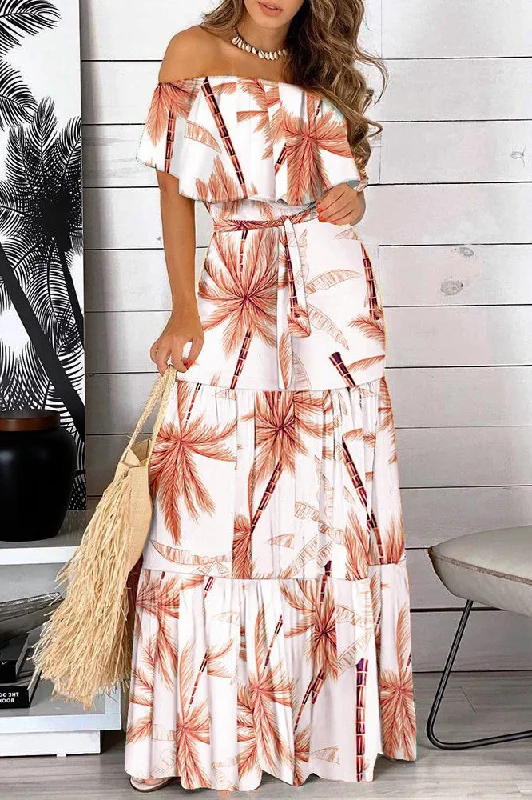 Floral Print Off Shoulder Maxi Dress Elegant Boho Maxi Dress