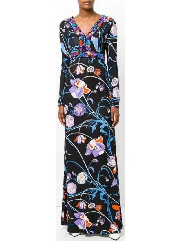 Floral Printed Jersey Silk Maxi Dress Elegant Silk Maxi Dress