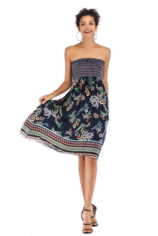 Floral Strapless Tie Front Maxi Dress Cozy Knit Maxi Dress