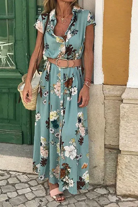 Floral Vintage Button Maxi Dress Chic Boho Print Maxi Dress