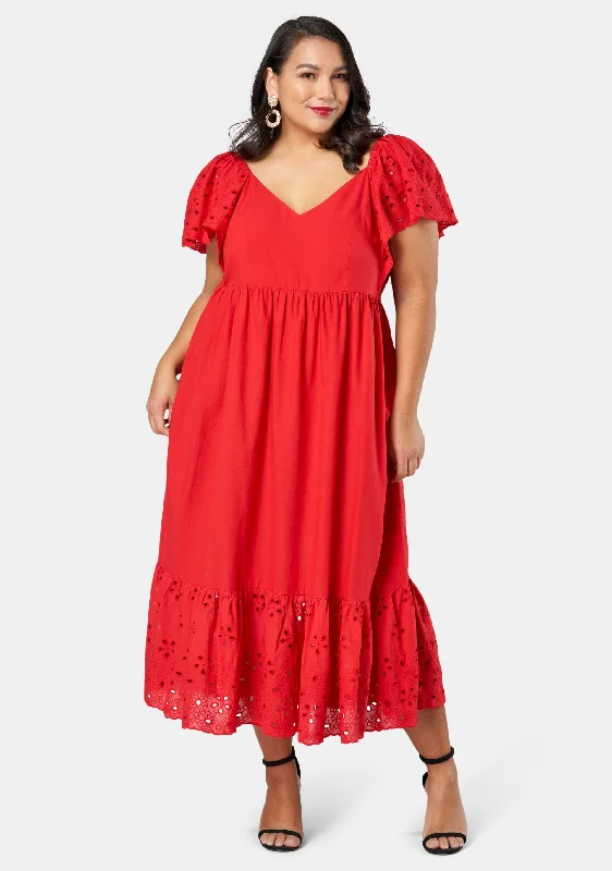 Girlz Broderie Maxi Dress Comfortable Ruffle Hem Maxi Dress