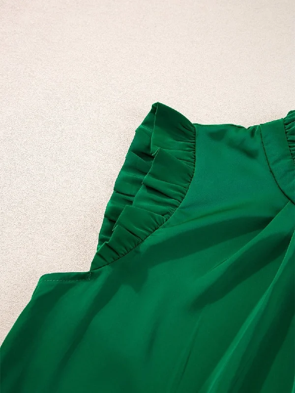Green Blouse with Ruffle Sleeves Gathered Detail Blouse