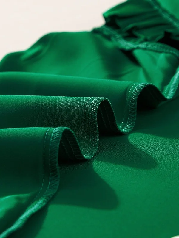 Green High Neck Blouse Chic Wrap Blouse